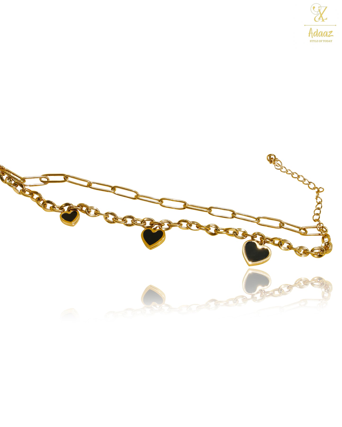Cute Black Heart Charms Anti-Tarnish Double Layer Bracelet