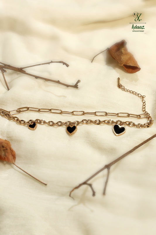 Cute Black Heart Charms Anti-Tarnish Double Layer Bracelet