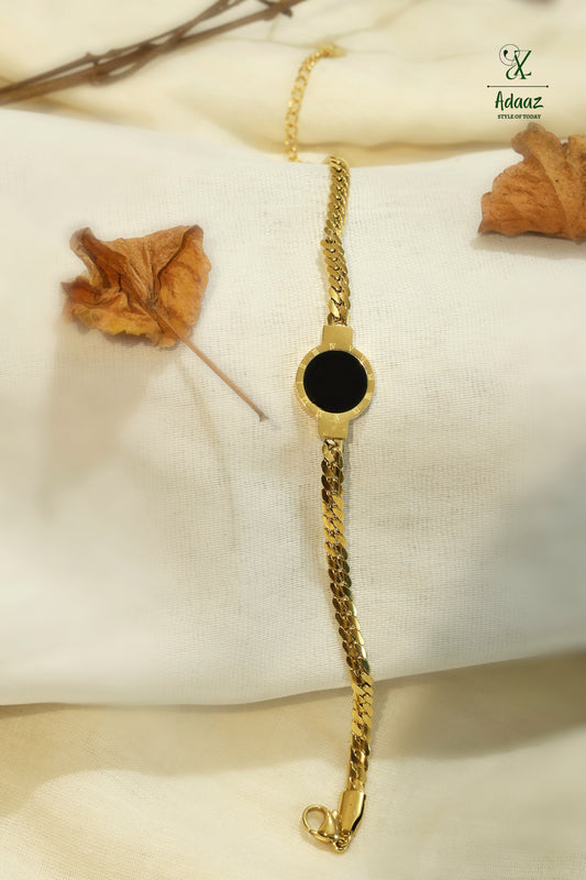 Classic Roman Numerals Black Disc Gold Chain Bracelet
