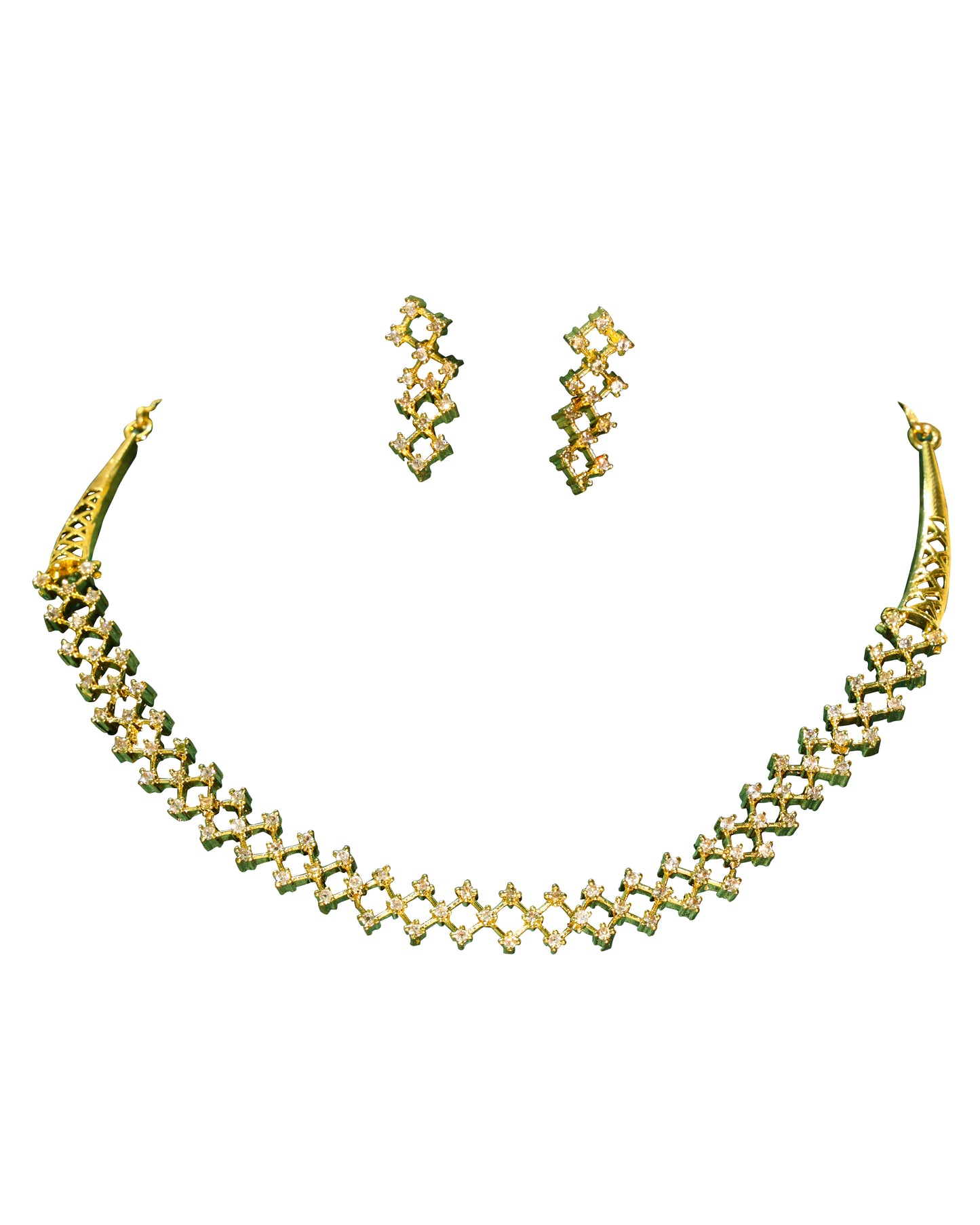 Criss Cross Gold-Plated Cubic Zirconia (AD) Necklace Set