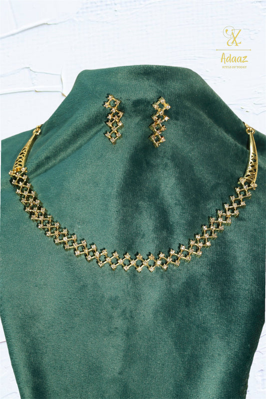 Criss Cross Gold-Plated Cubic Zirconia (AD) Necklace Set
