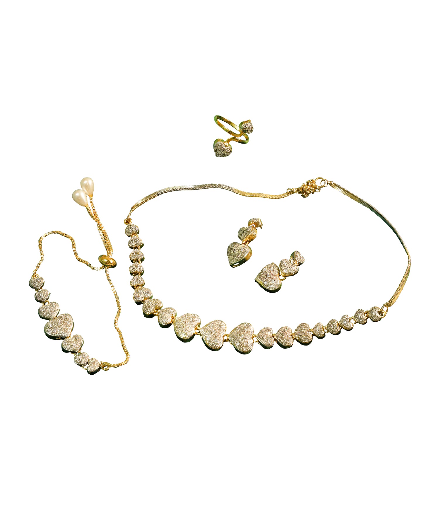 Stunning Gold-Plated American Diamond Heart Shape Combo Necklace Set