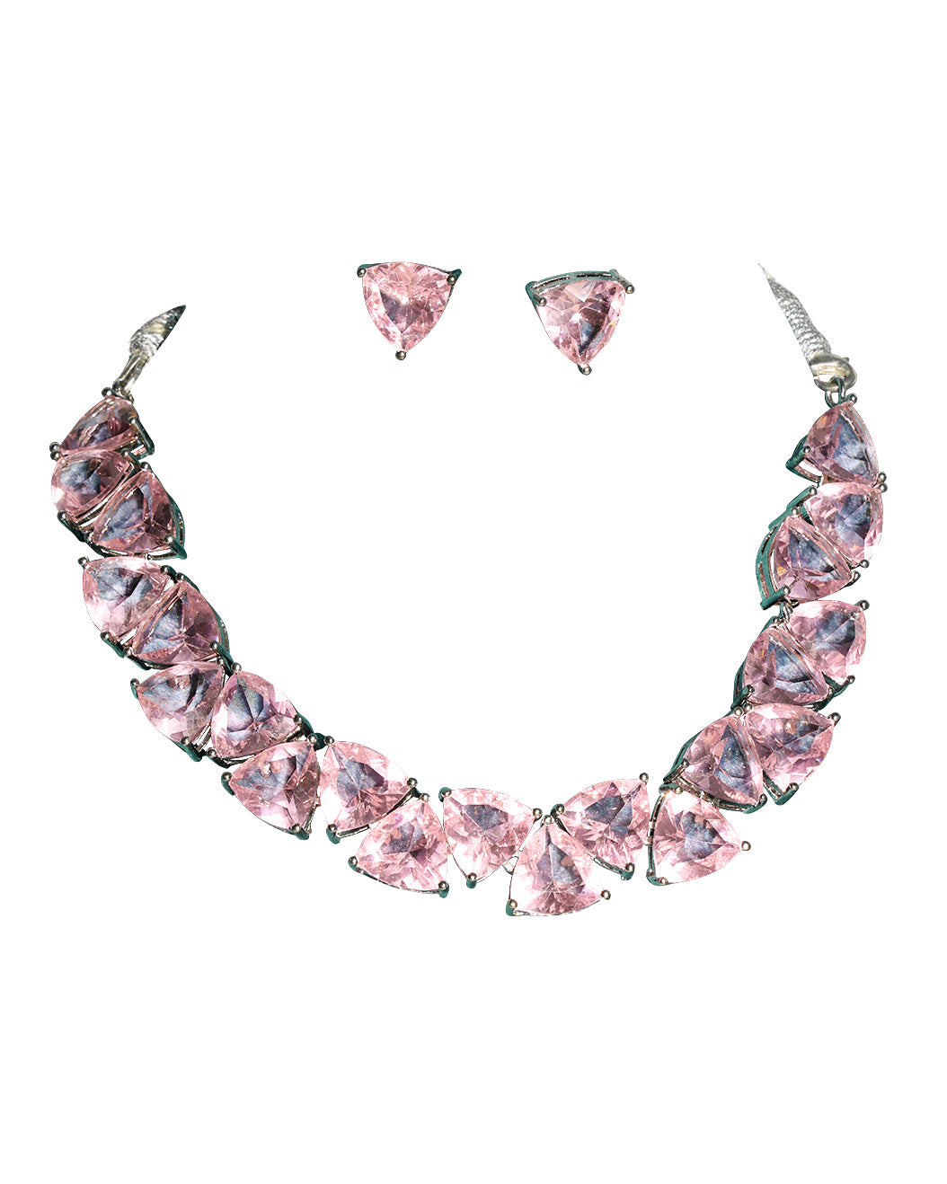 Baby Pink Trigon Cubic Zirconia (AD) Choker Necklace Set