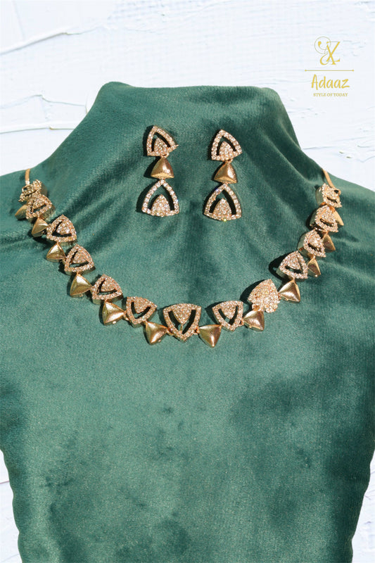 Rose Gold-Plated White AD Triangle Style Choker Necklace Set