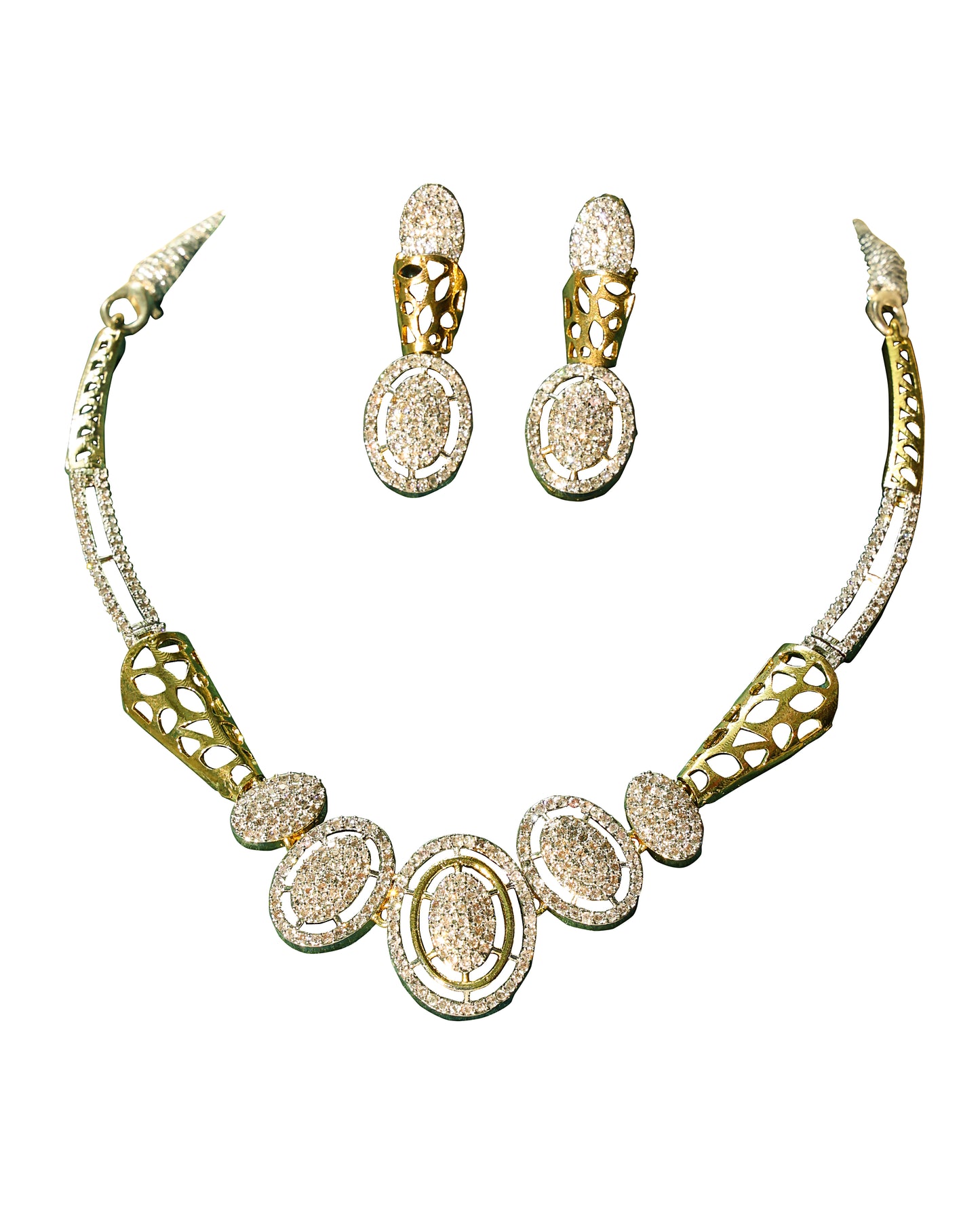 Classic Gold-Plated plated AD Nano Setting-Studded Necklace Set