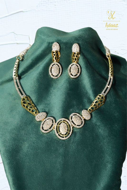 Classic Gold-Plated plated AD Nano Setting-Studded Necklace Set