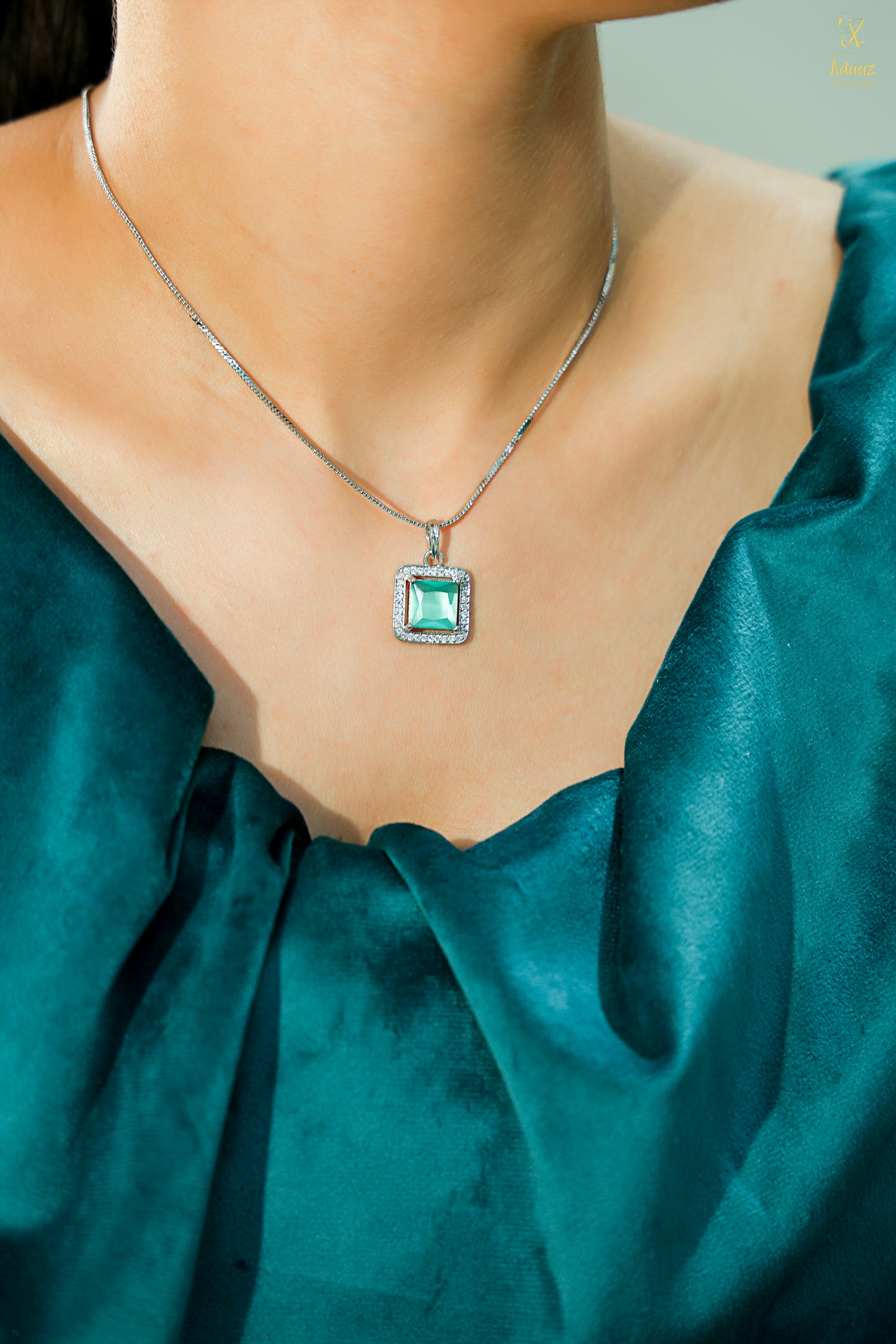 Forever Square Colourful American Diamond (AD) Pendant