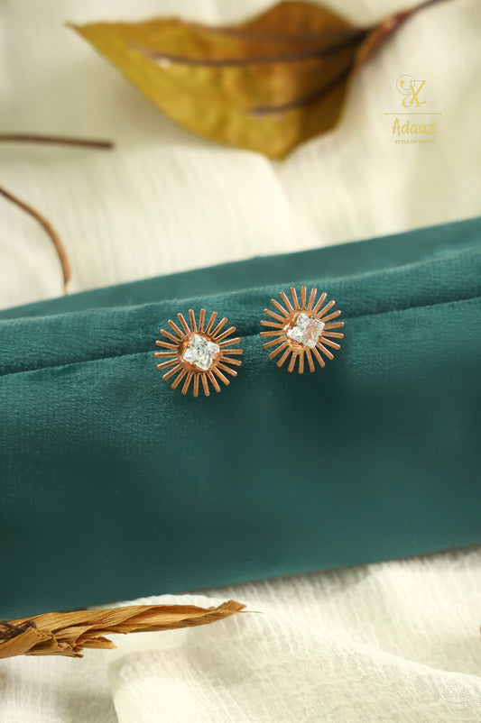 Cubic Zirconia Sun Post Circle Earring - Rose Gold