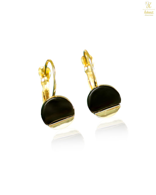 Stunning Black and Gold Circle Lever Back Earring