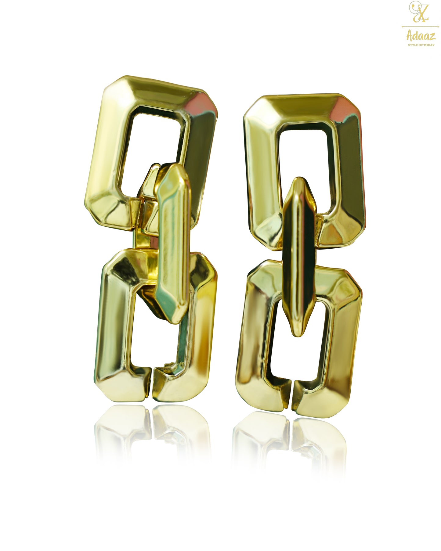 Gold Shine Rectangle Retro Drop Chain Earring