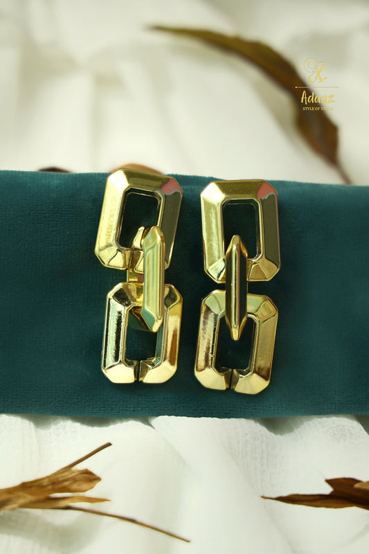 Gold Shine Rectangle Retro Drop Chain Earring