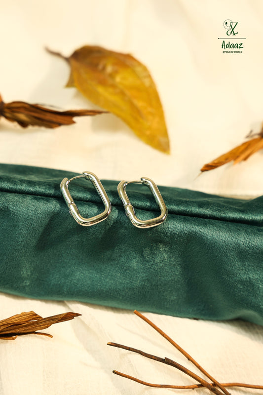 Rectangular shape Geometric Hugging Hoop Earring - Silver