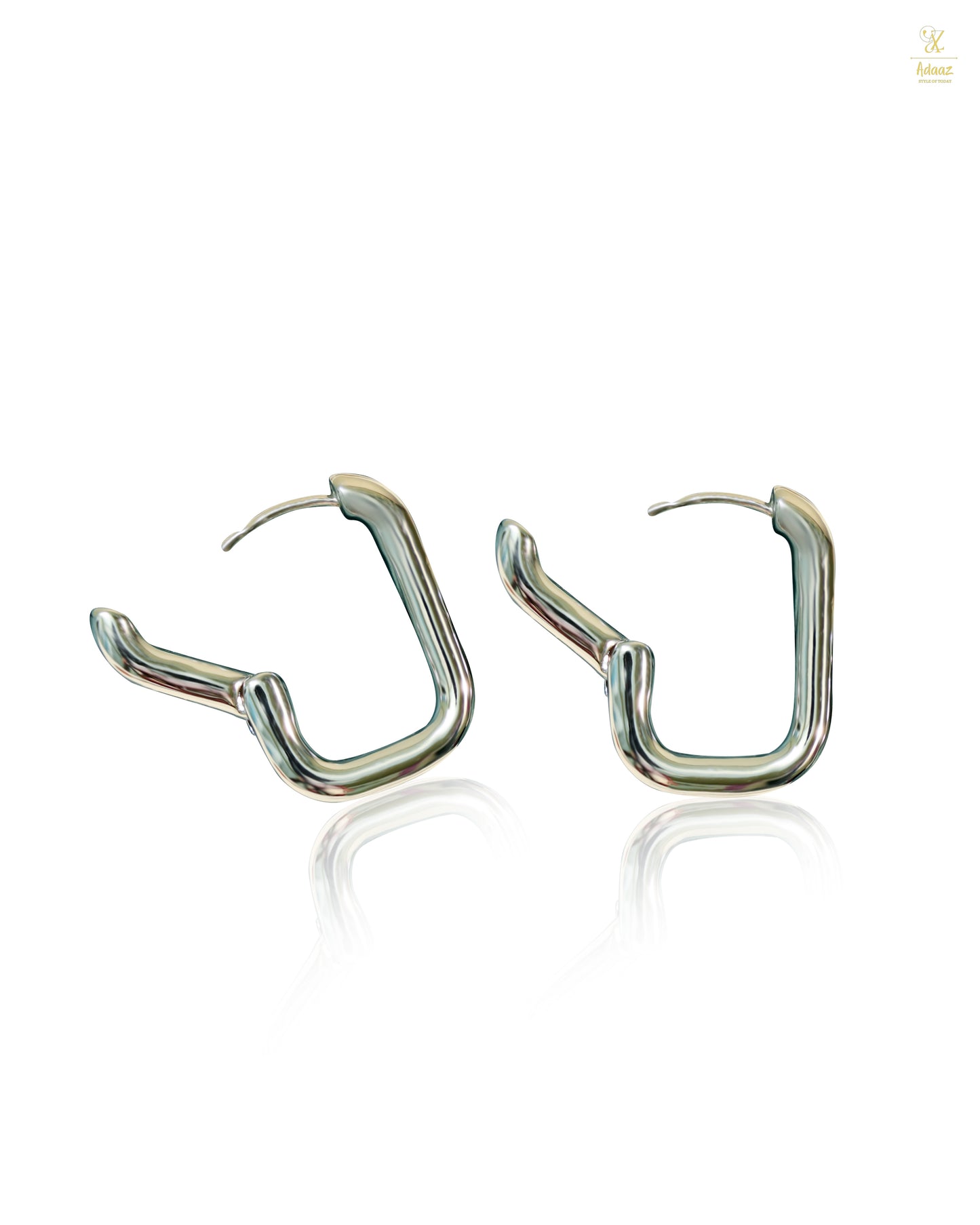 Rectangular shape Geometric Hugging Hoop Earring - Silver