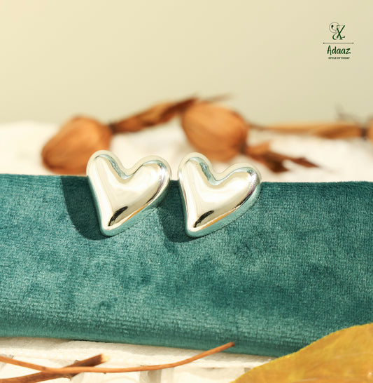 Heart Chunky Big Stud Earring - Silver