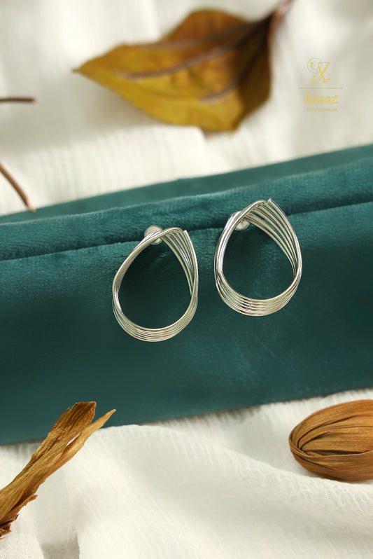 Layered Geometric Drop Stud Earring - Silver