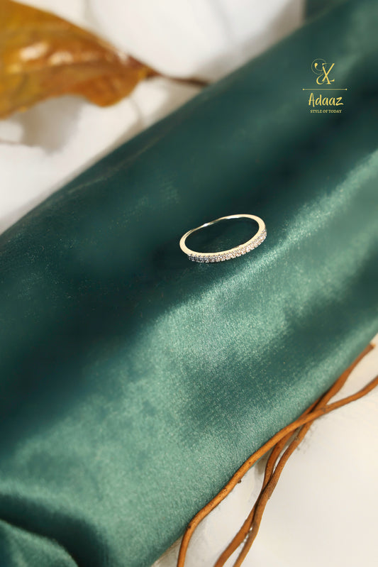 Round Cut Cubic Zirconia Half Eternity Minimalist Band Ring