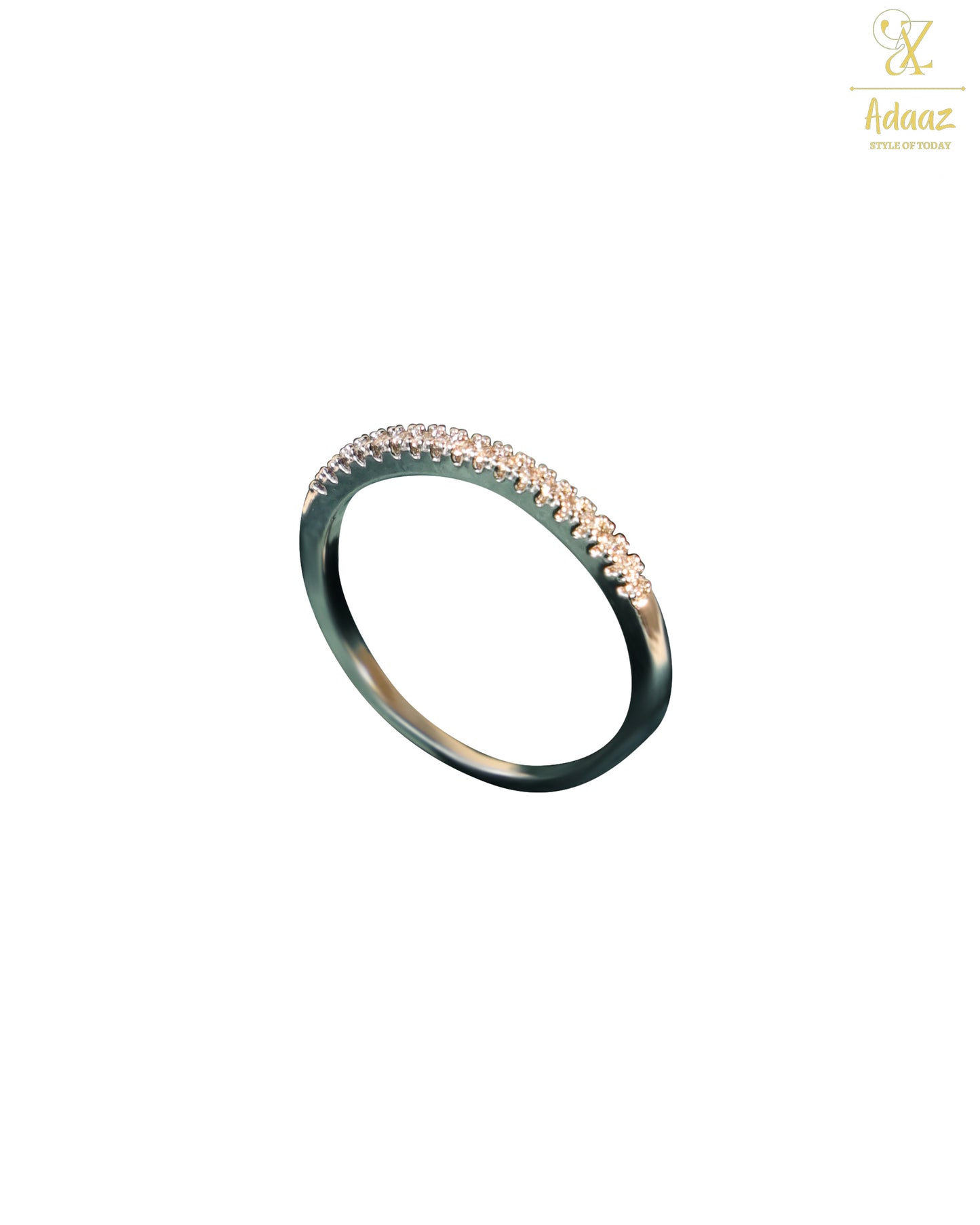 Round Cut Cubic Zirconia Half Eternity Minimalist Band Ring