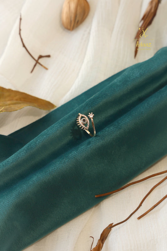Anti-Tarnish Cubic Zirconia Studded Evil Eye Finger Ring - Gold