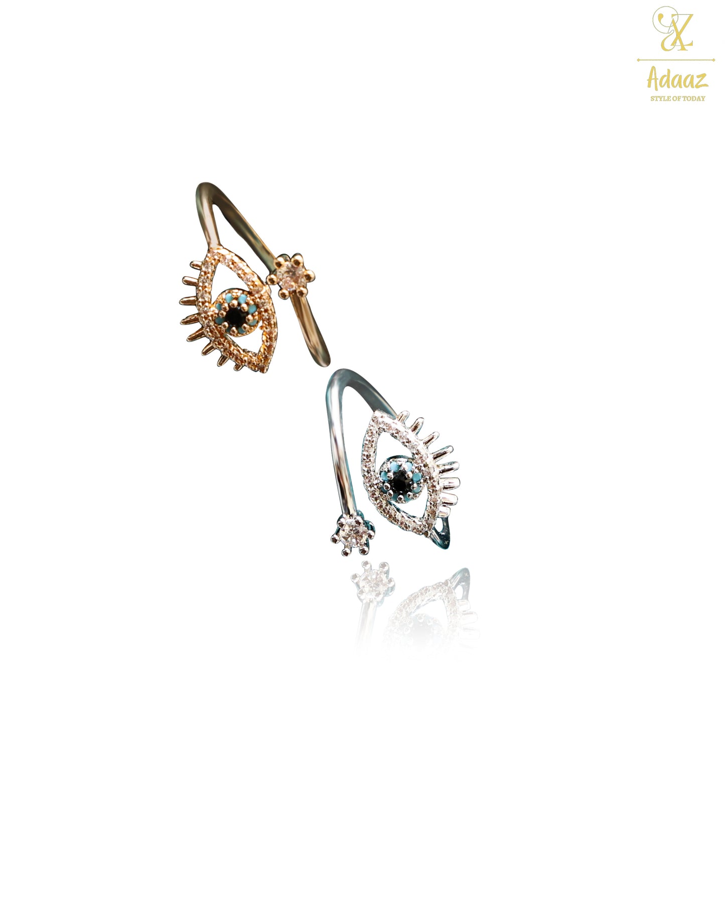 Anti-Tarnish Cubic Zirconia Studded Evil Eye Finger Ring - Silver