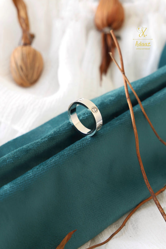 Anti-Tarnish Cartier Silver Band Ring with logo and Stones