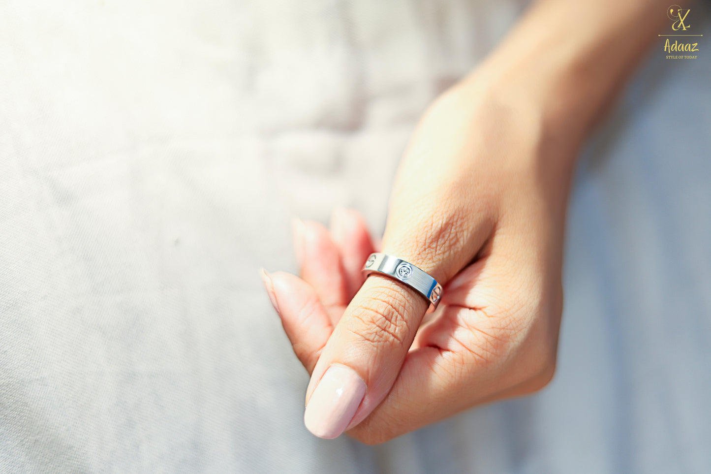 Anti-Tarnish Cartier Silver Band Ring with logo and Stones