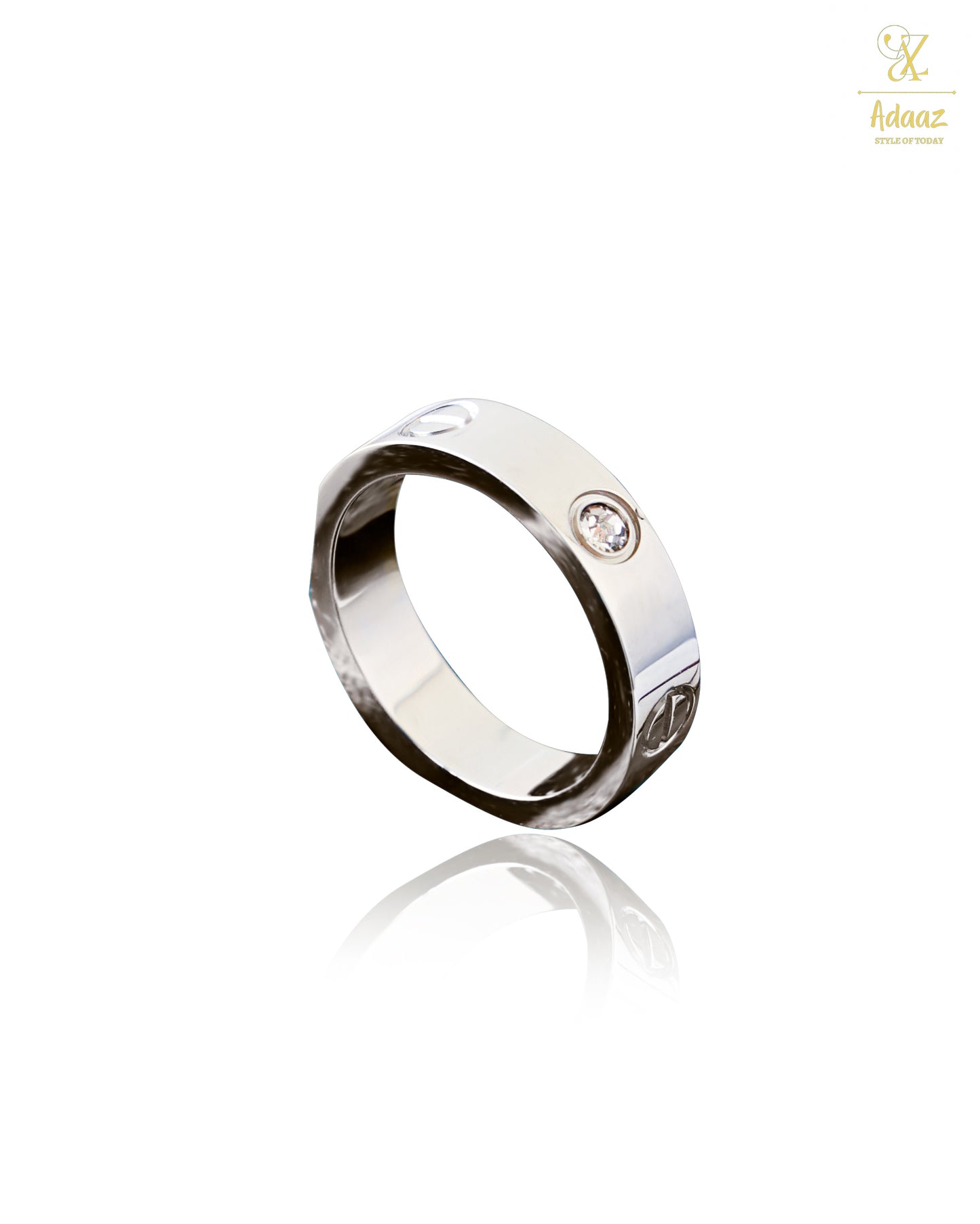 Anti-Tarnish Cartier Silver Band Ring with logo and Stones