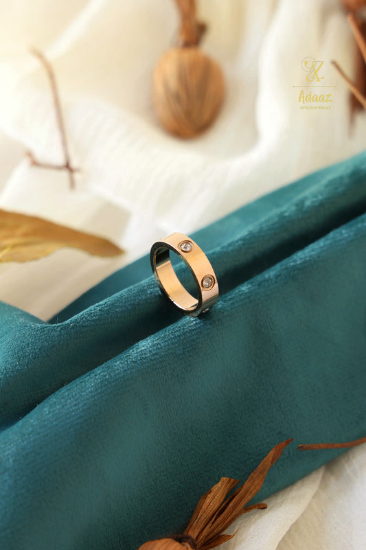 Anti-Tarnish Cartier Rose Gold Band Ring with Stones