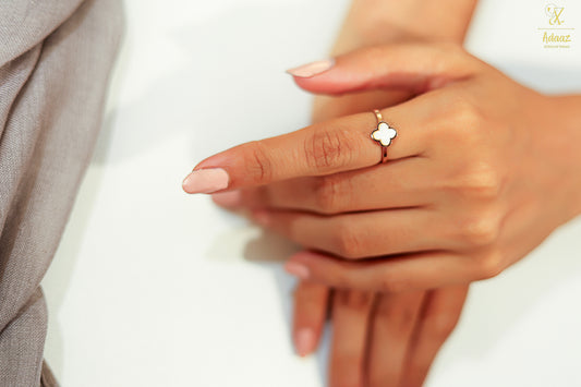Stainless Steel Rose Gold MOP Ring - Clover