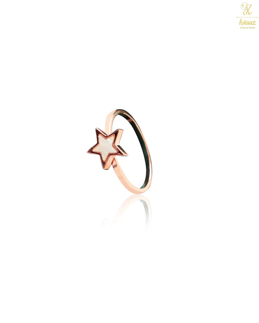 Stainless Steel Rose Gold-plated MOP Ring - Star