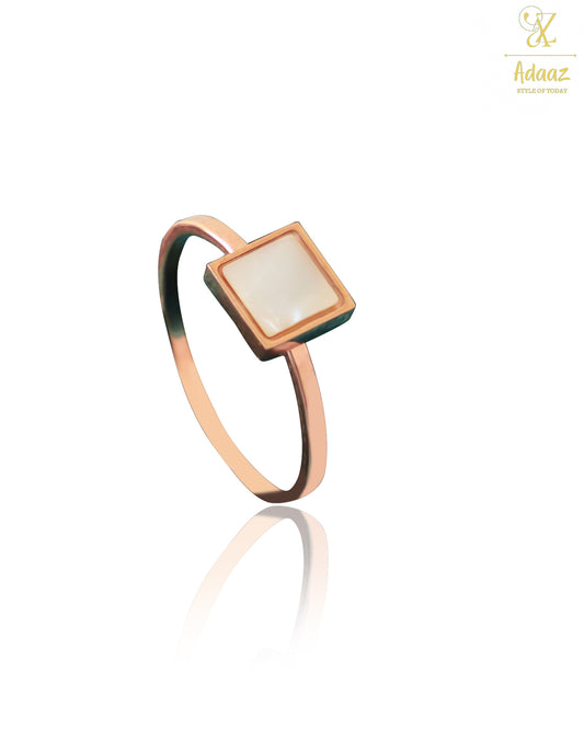 Stainless Steel Rose Gold-plated MOP Ring - Square