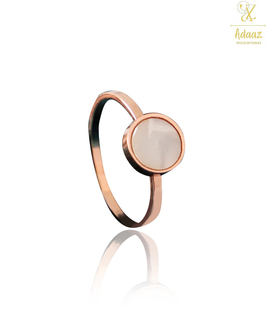 Stainless Steel Rose Gold-plated MOP Ring - Round