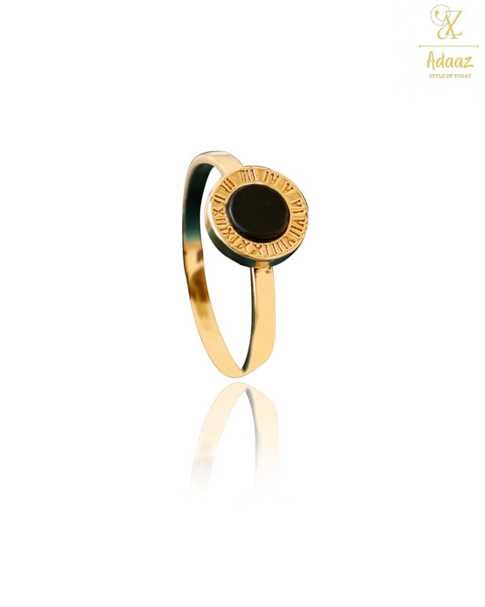 Roman Numeral Black Shell Ring