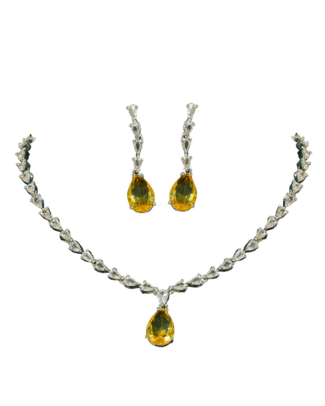 Sparkling Pear Design Yellow Cubic Zirconia Necklace Set