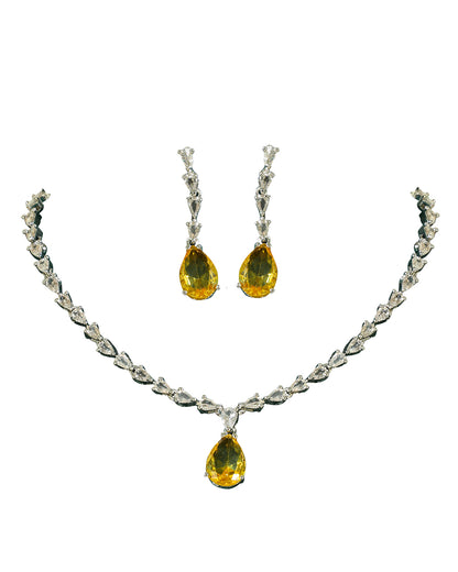 Sparkling Pear Design Yellow Cubic Zirconia Necklace Set