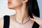 Cute Pink Square Shape American Diamond White Polish Choker Necklace Set