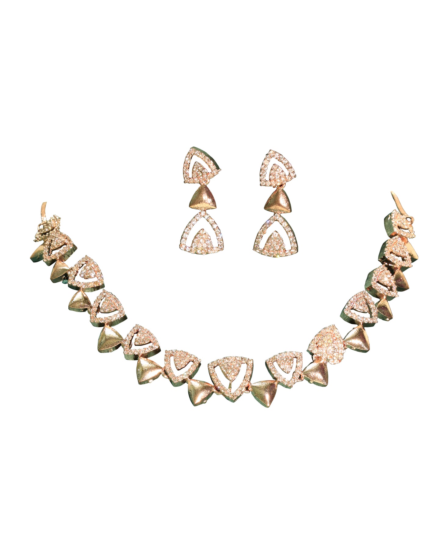 Rose Gold-Plated White AD Triangle Style Choker Necklace Set