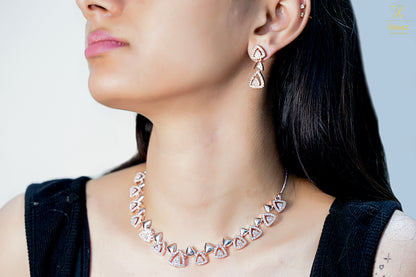 Rose Gold-Plated White AD Triangle Style Choker Necklace Set