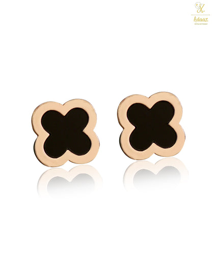 Stainless Steel Rose Gold Stud Earring - Clover