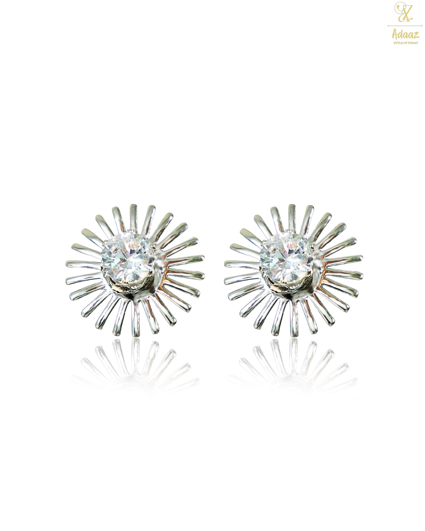 Cubic Zirconia Sun Post Circle Earring - Silver