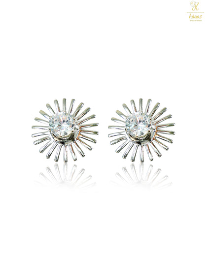 Cubic Zirconia Sun Post Circle Earring - Silver