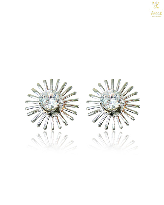 Cubic Zirconia Sun Post Circle Earring - Silver