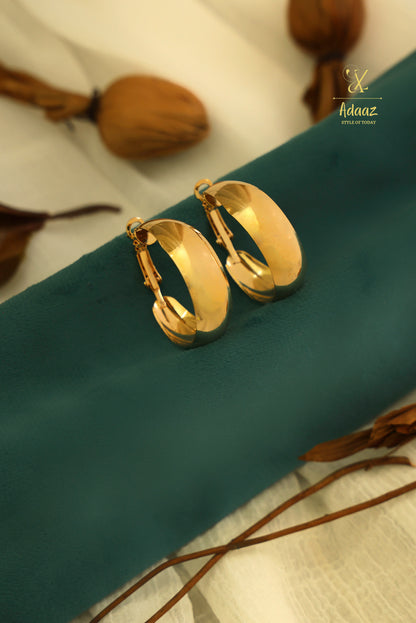 Chunky Wide Medium Size Gold Hoop Earring