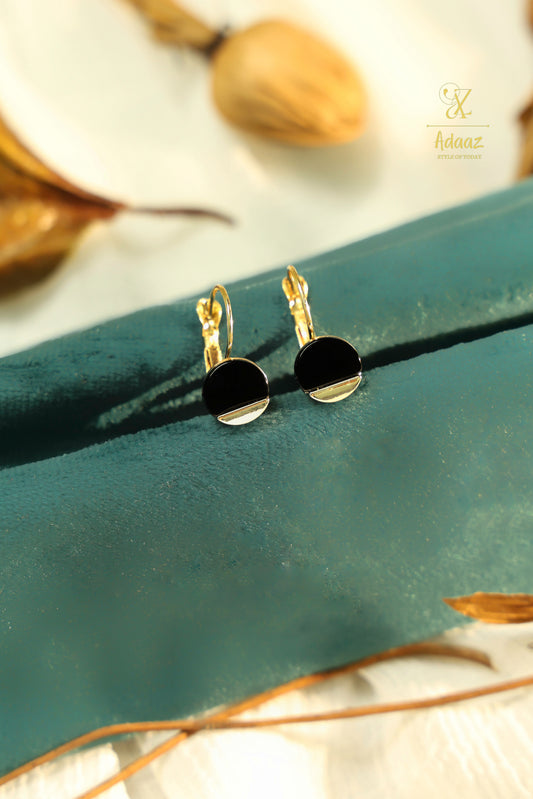 Stunning Black and Gold Circle Lever Back Earring