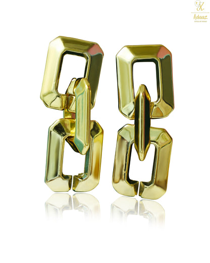 Gold Shine Rectangle Retro Drop Chain Earring