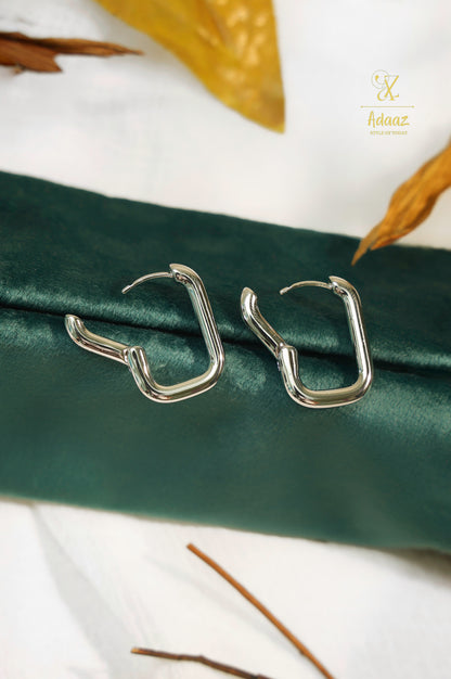 Rectangular shape Geometric Hugging Hoop Earring - Silver