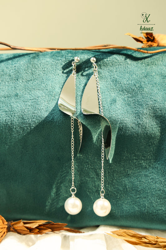 Drop Pearl Thread with a Twist Earring - Silver