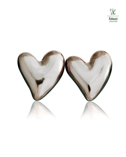 Heart Chunky Big Stud Earring - Silver