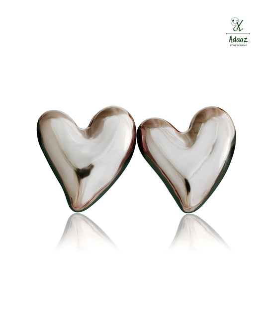Heart Chunky Big Stud Earring - Gray