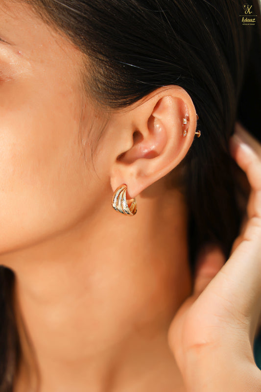 Gold Small Triple Connected Hoop Earring