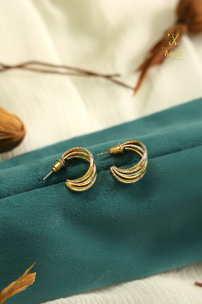 Gold Small Triple Connected Hoop Earring